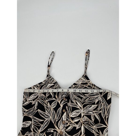 Zara Womens Large Sleeveless Maxi Dress Linen Blend Black White Leaf Print Chic - Picture 8 of 11